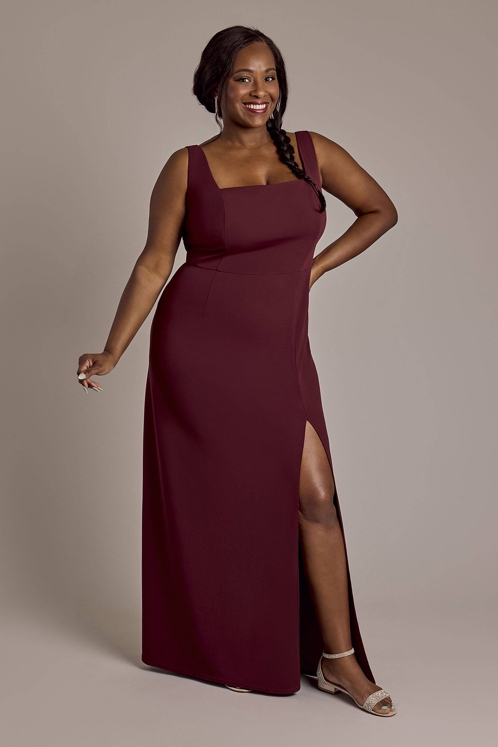 Twist-Back Satin and Crepe A-Line Dress | David's Bridal